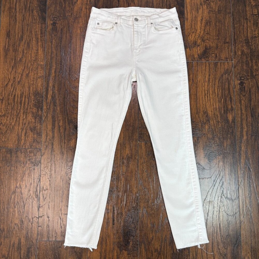 7 For‎ All Mankind Jeans 28 High-Rise Ankle Skinny White Stretch Raw Hem Women's